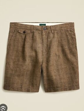 J CREW Seersucker Shorts 100% Linen W34 Brown Cotton Lined Summer Resort Travel